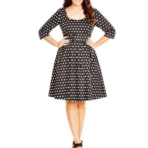 City Chic sz M 18 polkadot dress navy sleeves